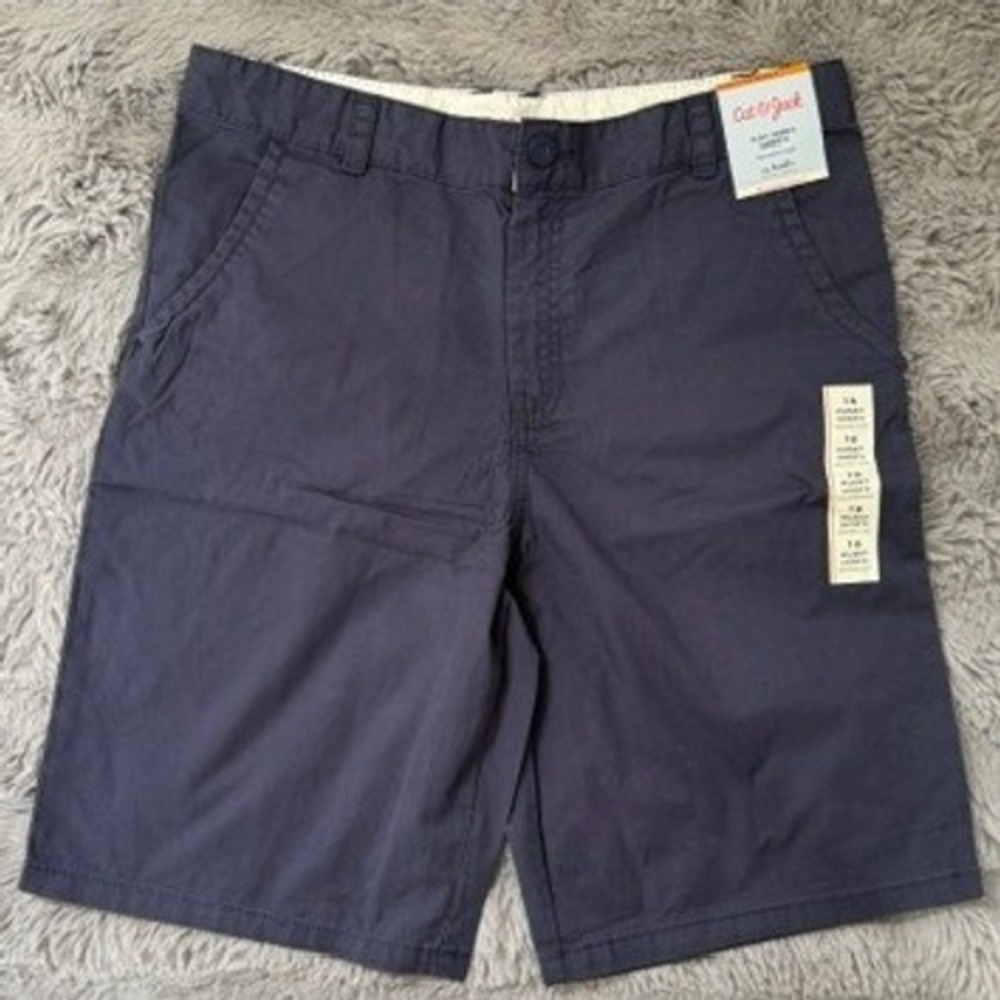 Cat & Jack Boys Navy Blue Flat Front Shorts Size 16 Husky NWT Adjustable Waist